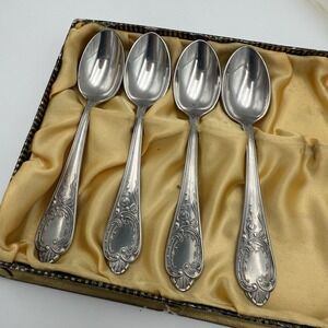 4 Vintage CS Solingen Stainless Steel Baby Spoons Germany Demi Tasse w/Box